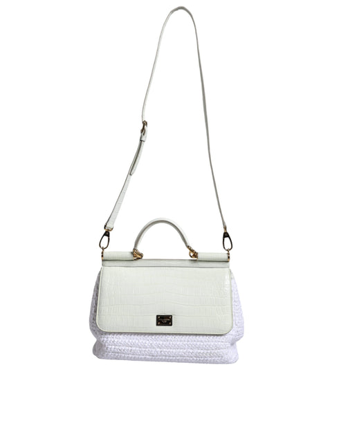 Dolce & Gabbana Sicily Crossbody Satchel – White Raffia & Leather – Gold Hardware – Women’s