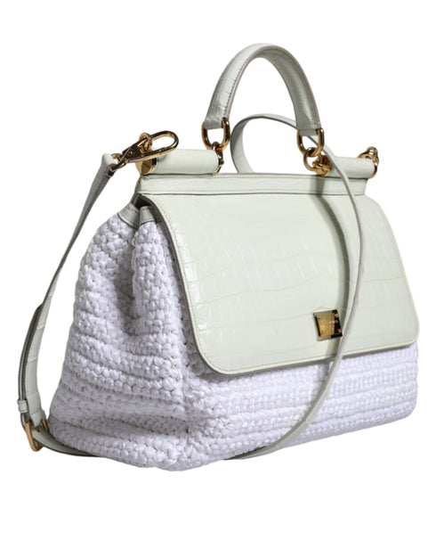 Dolce & Gabbana Sicily Crossbody Satchel – White Raffia & Leather – Gold Hardware – Women’s