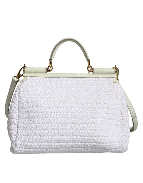 Dolce & Gabbana Sicily Crossbody Satchel – White Raffia & Leather – Gold Hardware – Women’s
