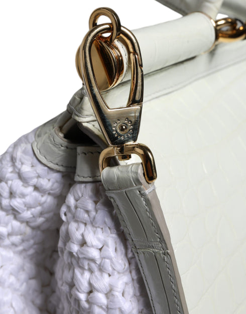 Dolce & Gabbana Sicily Crossbody Satchel – White Raffia & Leather – Gold Hardware – Women’s