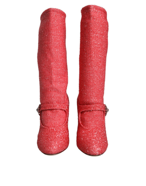 Dolce & Gabbana Pink Crystal Lurex Fantasy High Boots Shoes – Women’s