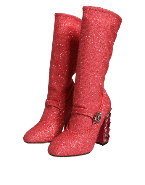 Dolce & Gabbana Pink Crystal Lurex Fantasy High Boots Shoes – Women’s