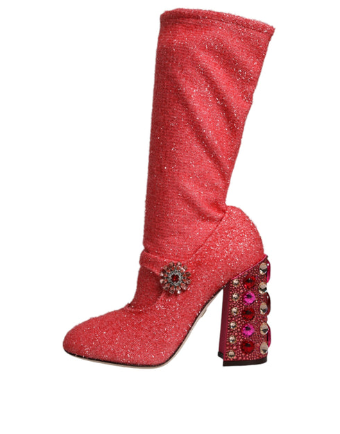 Dolce & Gabbana Pink Crystal Lurex Fantasy High Boots Shoes – Women’s