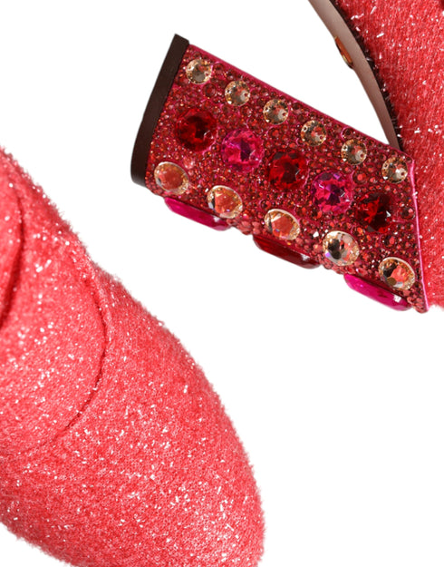 Dolce & Gabbana Pink Crystal Lurex Fantasy High Boots Shoes – Women’s