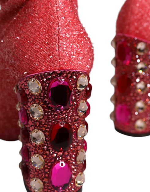 Dolce & Gabbana Pink Crystal Lurex Fantasy High Boots Shoes – Women’s