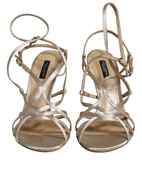 Dolce & Gabbana Strappy Stiletto Heels Sandals Beige Leather Women’s