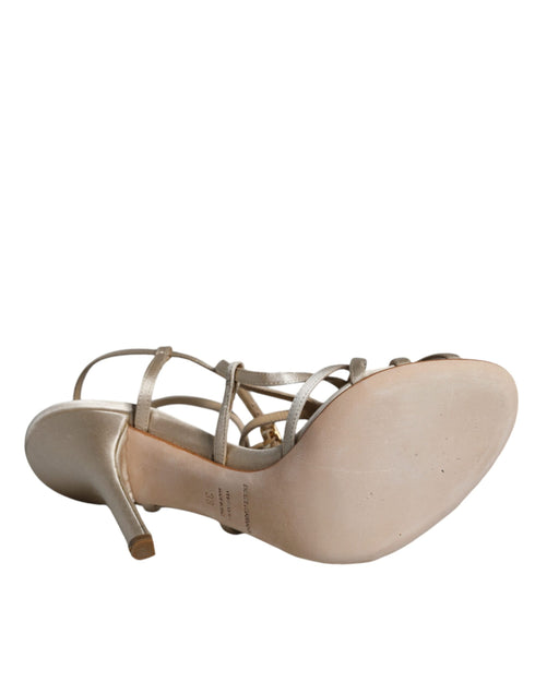 Dolce & Gabbana Strappy Stiletto Heels Sandals Beige Leather Women’s