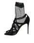 Dolce & Gabbana Black Tulle Stretch Leather Heels Sandals – Women's Luxury Mesh Shoes