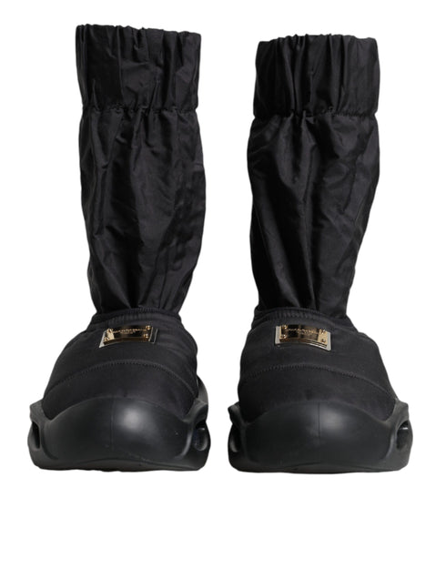 Dolce & Gabbana Black Fabric High-Top Wave Sole Slip-On Sock Sneakers