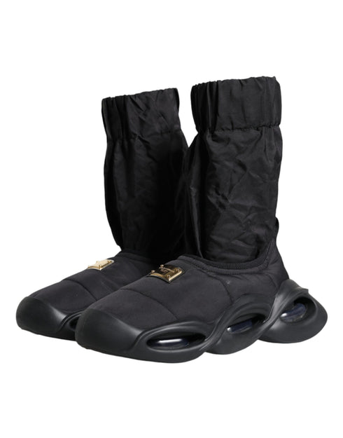 Dolce & Gabbana Black Fabric High-Top Wave Sole Slip-On Sock Sneakers