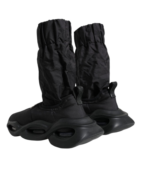 Dolce & Gabbana Black Fabric High-Top Wave Sole Slip-On Sock Sneakers