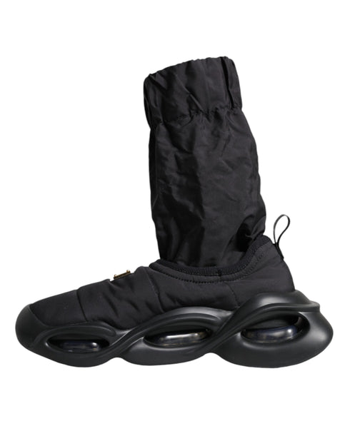 Dolce & Gabbana Black Fabric High-Top Wave Sole Slip-On Sock Sneakers