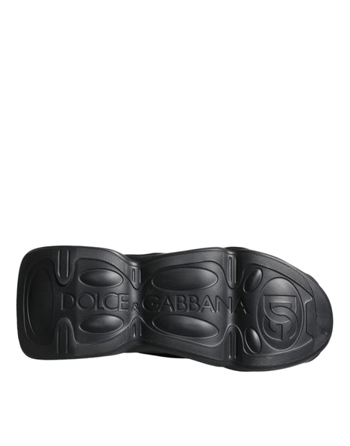 Dolce & Gabbana Black Fabric High-Top Wave Sole Slip-On Sock Sneakers