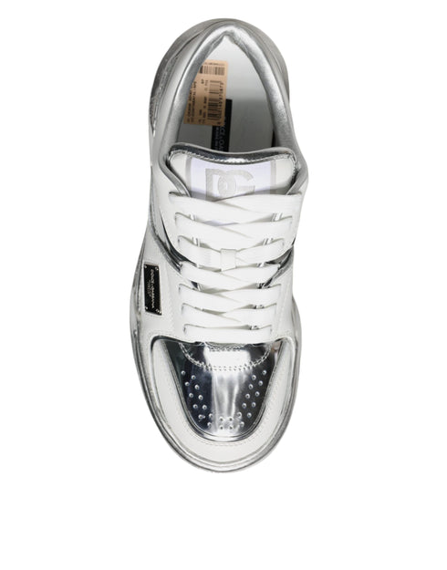 Dolce & Gabbana Low-Top Sneakers White Silver Leather - Luxury Shoes