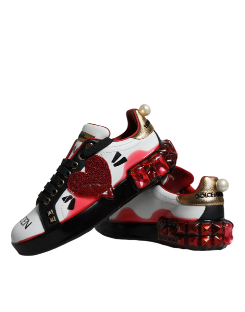 Dolce & Gabbana White Red Crystal Portofino Sneakers for Women