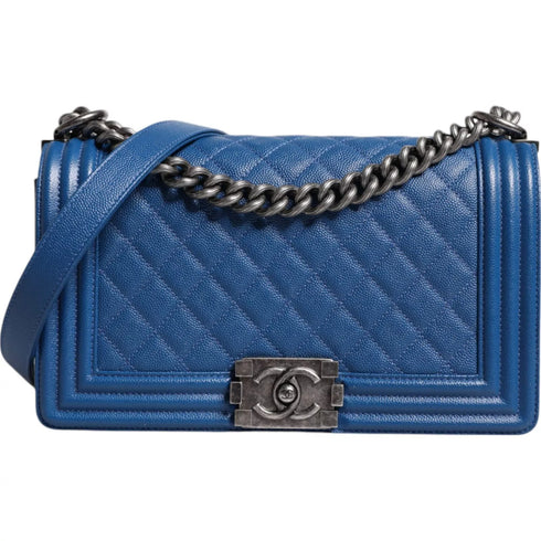 Chanel Boy Bag – Medium – Blue Caviar Leather – Ruthenium Hardware – Women’s