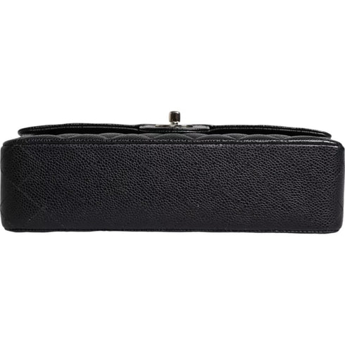 Chanel Medium Classic Double Flap Shoulder Bag – Black Caviar Leather with Silver Hardware – Women’s