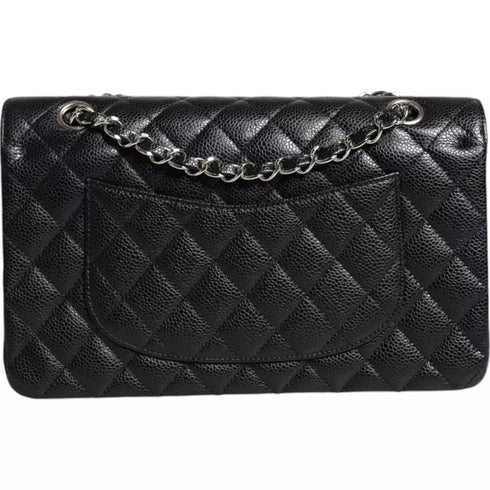 Chanel Medium Classic Double Flap Shoulder Bag – Black Caviar Leather with Silver Hardware – Women’s