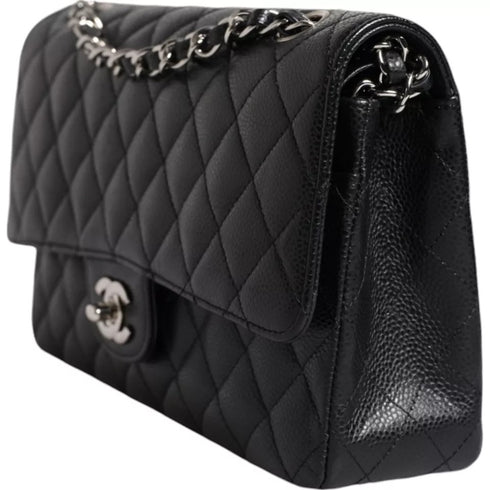 Chanel Medium Classic Double Flap Shoulder Bag – Black Caviar Leather with Silver Hardware – Women’s