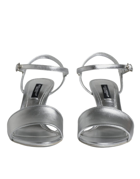 Dolce & Gabbana Silver KEIRA Leather Heels Ankle Strap Sandals – Women’s