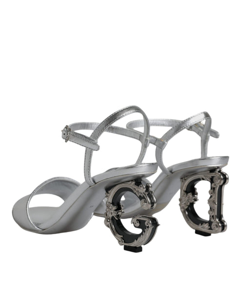Dolce & Gabbana Silver KEIRA Leather Heels Ankle Strap Sandals – Women’s