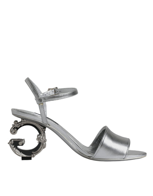 Dolce & Gabbana Silver KEIRA Leather Heels Ankle Strap Sandals – Women’s