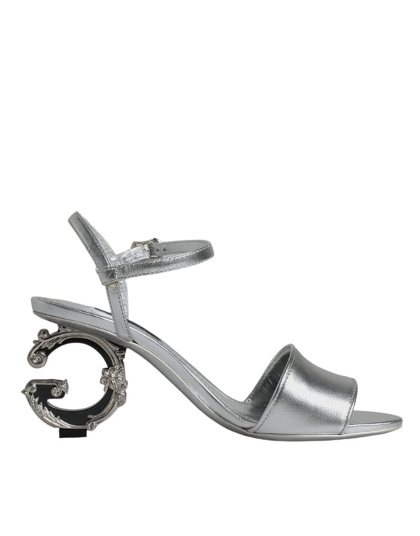 Dolce & Gabbana Silver KEIRA Leather Heels Ankle Strap Sandals – Women’s