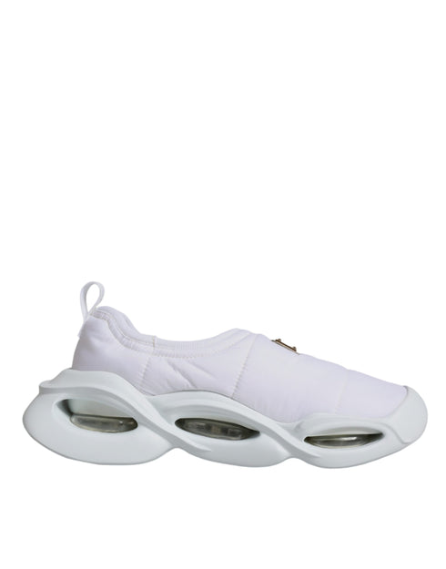 Dolce & Gabbana White Padded Fabric Low-Top Sneakers Shoes with Chunky Sole for Women