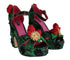 Dolce & Gabbana Brocade Rose Wedge Sandals Green Snakeskin Women’s