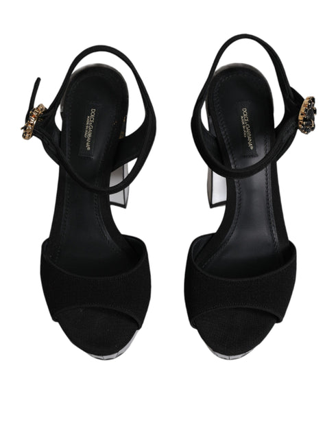 Dolce & Gabbana Black Mirror-Heel Platform Sandals – Luxury Wool-Silk Open Toe Heels for Women