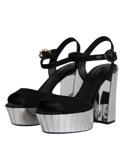 Dolce & Gabbana Black Mirror-Heel Platform Sandals – Luxury Wool-Silk Open Toe Heels for Women