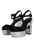 Dolce & Gabbana Black Mirror-Heel Platform Sandals – Luxury Wool-Silk Open Toe Heels for Women