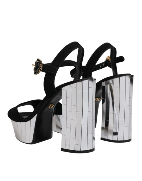 Dolce & Gabbana Black Mirror-Heel Platform Sandals – Luxury Wool-Silk Open Toe Heels for Women