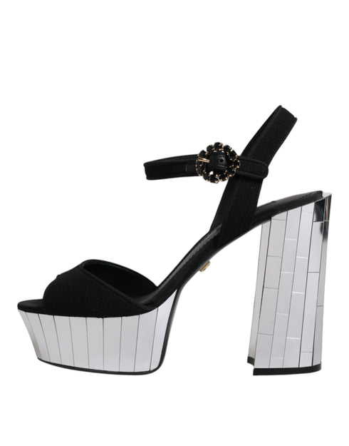 Dolce & Gabbana Black Mirror-Heel Platform Sandals – Luxury Wool-Silk Open Toe Heels for Women