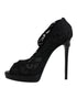 Dolce & Gabbana Black Stretch Taormina Lace Boots | Women’s Peep Toe Sock Heels