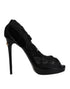 Dolce & Gabbana Black Stretch Taormina Lace Boots | Women’s Peep Toe Sock Heels