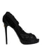Dolce & Gabbana Black Stretch Taormina Lace Boots | Women’s Peep Toe Sock Heels