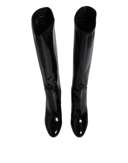 Dolce & Gabbana Vally High Boots Shoes in Black Patent Leather – Women’s