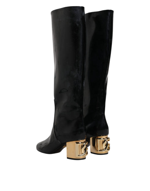 Dolce & Gabbana Vally High Boots Shoes in Black Patent Leather – Women’s