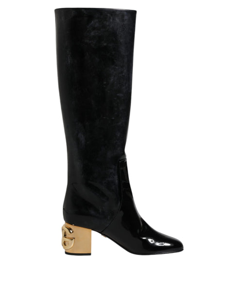 Dolce & Gabbana Vally High Boots Shoes in Black Patent Leather – Women’s