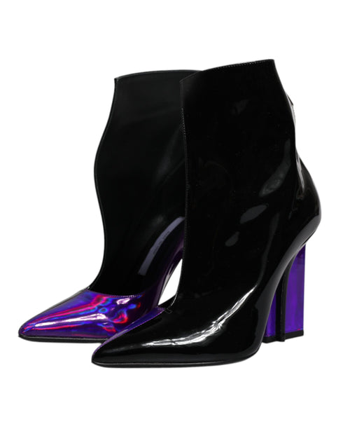 Dolce & Gabbana Purple & Black Pointed Ankle Boots Shoes – Women’s