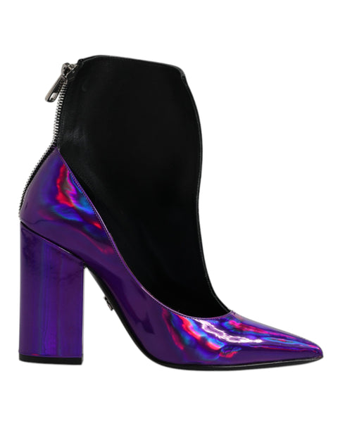 Dolce & Gabbana Purple & Black Pointed Ankle Boots Shoes – Women’s