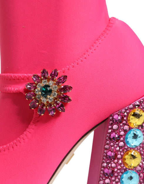 Dolce & Gabbana Vally High Boots Pink Nylon Crystal Embellished Women’s Shoes