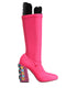 Dolce & Gabbana Vally High Boots Pink Nylon Crystal Embellished Women’s Shoes