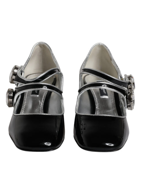 Dolce & Gabbana Crystal Mary Jane Pumps – Black Patent Leather Block Heel Shoes for Women