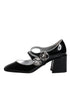 Dolce & Gabbana Crystal Mary Jane Pumps – Black Patent Leather Block Heel Shoes for Women