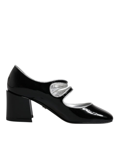 Dolce & Gabbana Crystal Mary Jane Pumps – Black Patent Leather Block Heel Shoes for Women