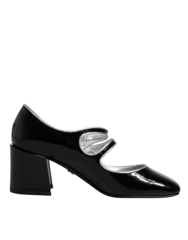 Dolce & Gabbana Crystal Mary Jane Pumps – Black Patent Leather Block Heel Shoes for Women