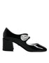 Dolce & Gabbana Crystal Mary Jane Pumps – Black Patent Leather Block Heel Shoes for Women