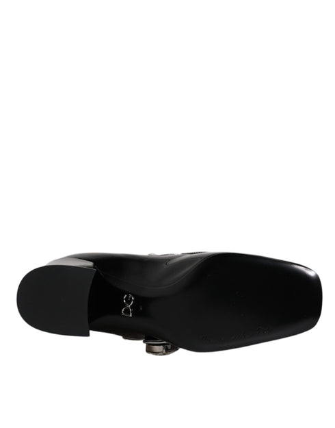 Dolce & Gabbana Crystal Mary Jane Pumps – Black Patent Leather Block Heel Shoes for Women